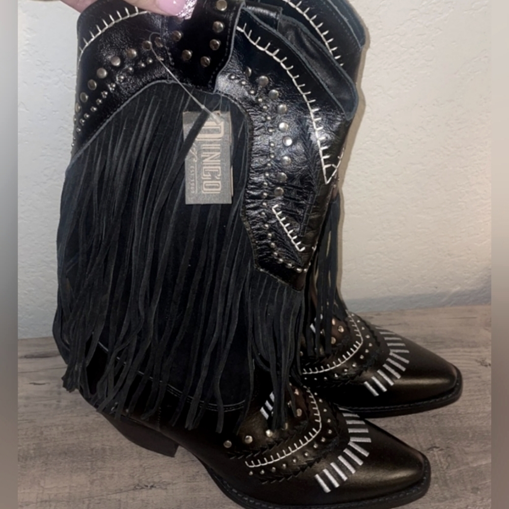 Dingo black fringe cowgirl boots